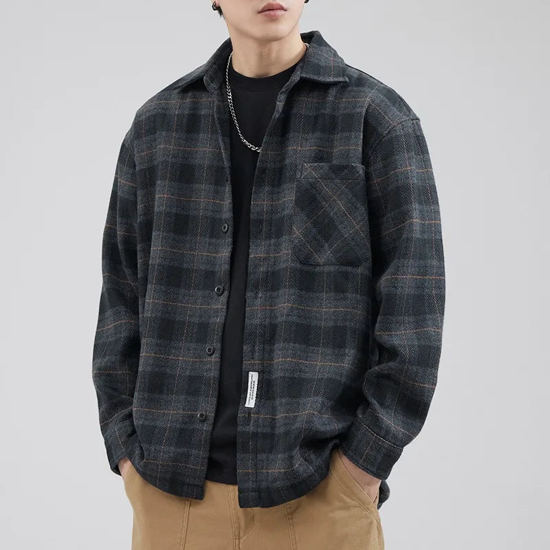 Retro Revival – Men&#39;s Woolen Plaid Overshirt