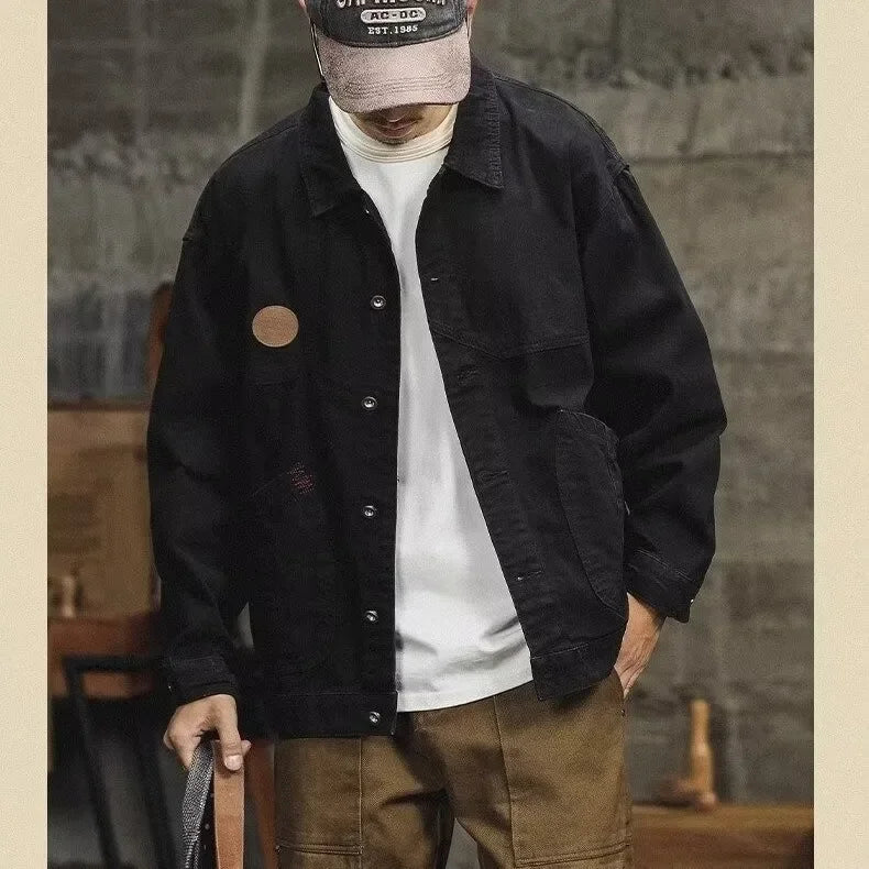 Vintage Americana Vibes – Brown Loose-Fit Denim Jacket