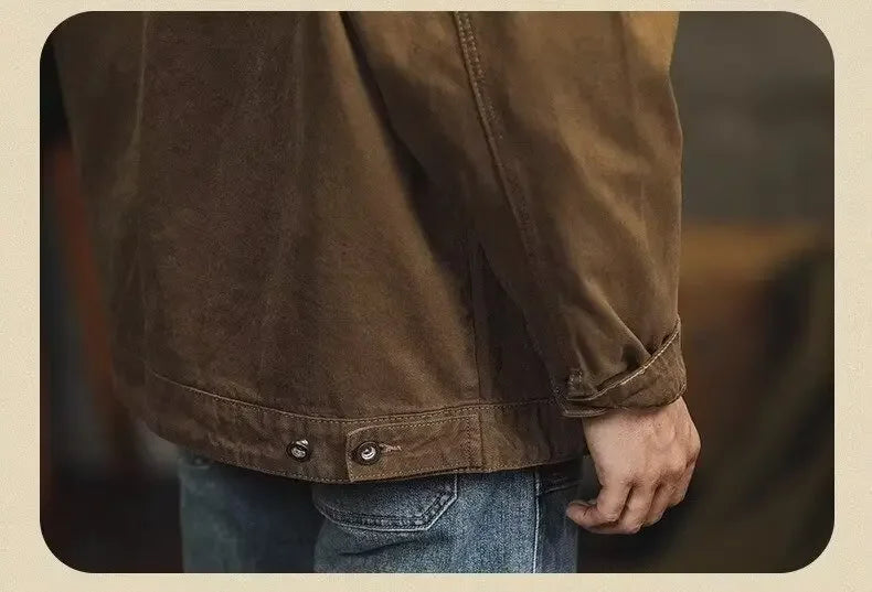 Vintage Americana Vibes – Brown Loose-Fit Denim Jacket