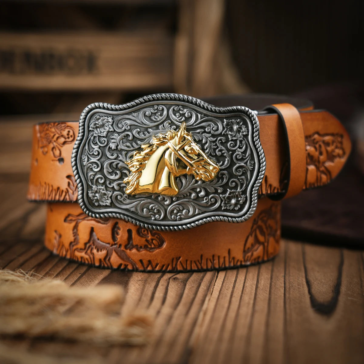 Western Cowboy Leather Belt