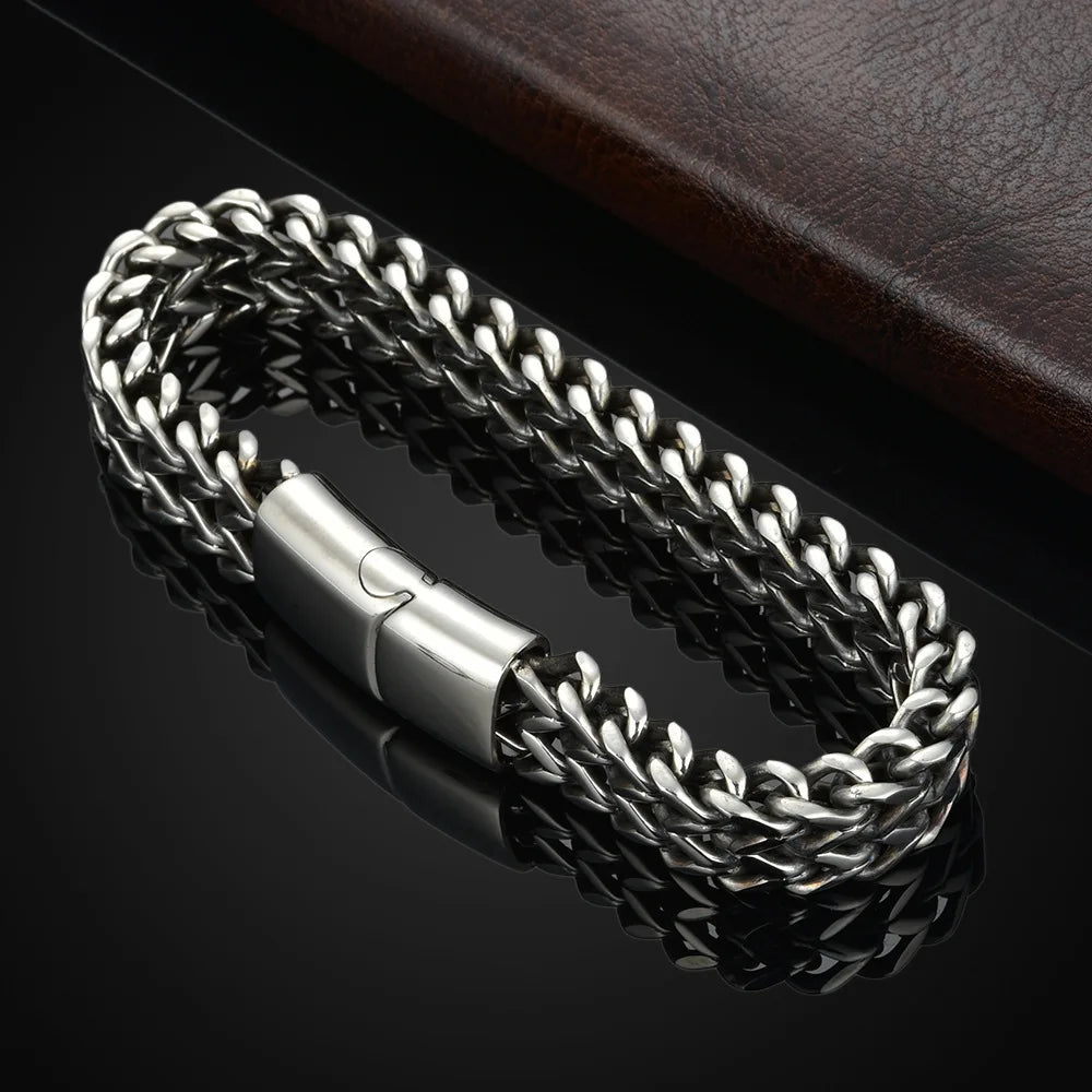 Men&#39;s Double Row Braided Steel Bracelet
